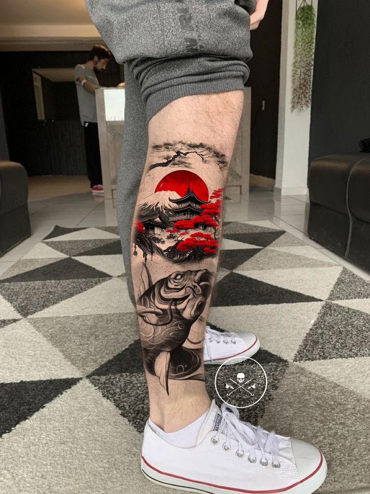 Ideias de tatuagem japonesa na panturrilha